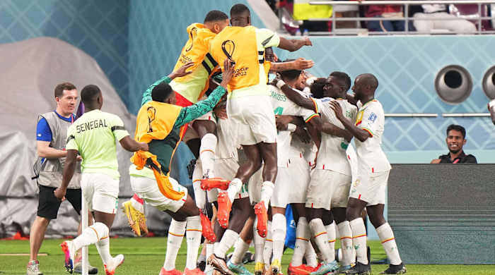 Senegal celebrates against Ecuador.